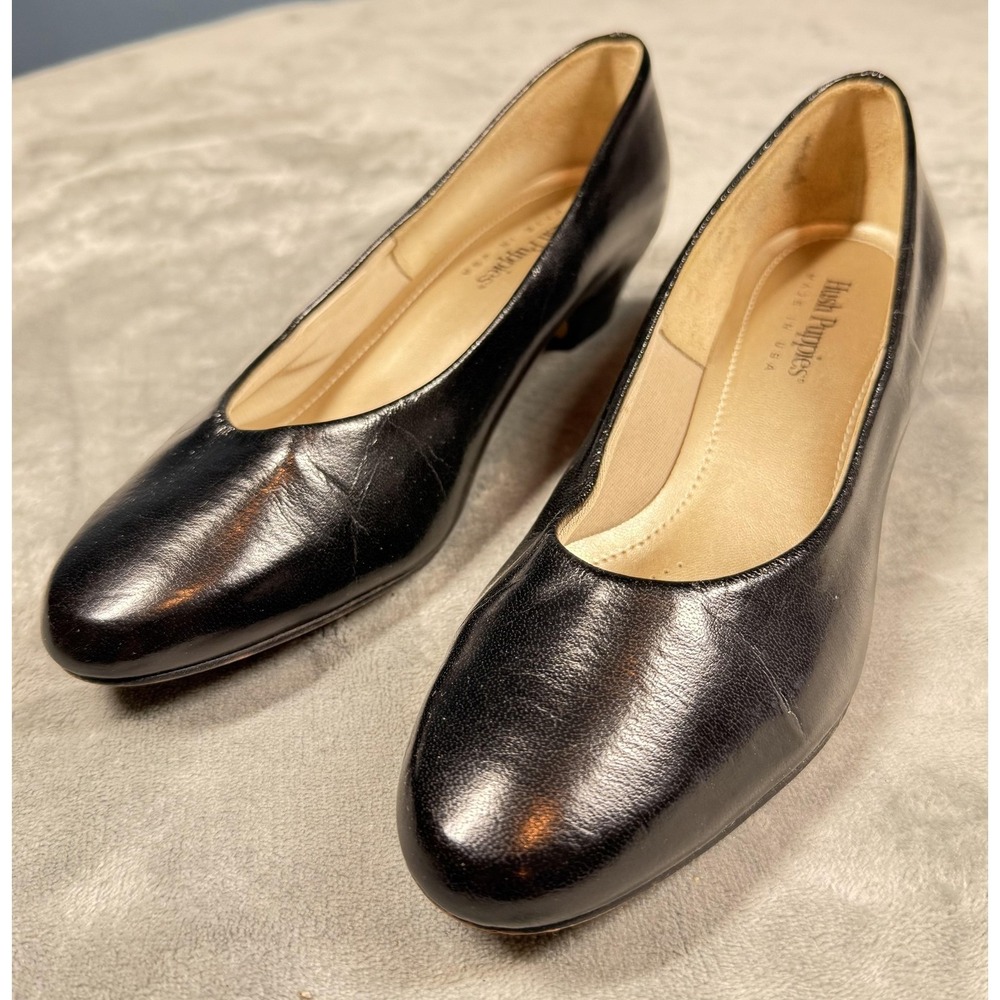 Hush Puppies Shoes Womens Size 8 Black Leather Low Heel Comfort Pumps Made USA